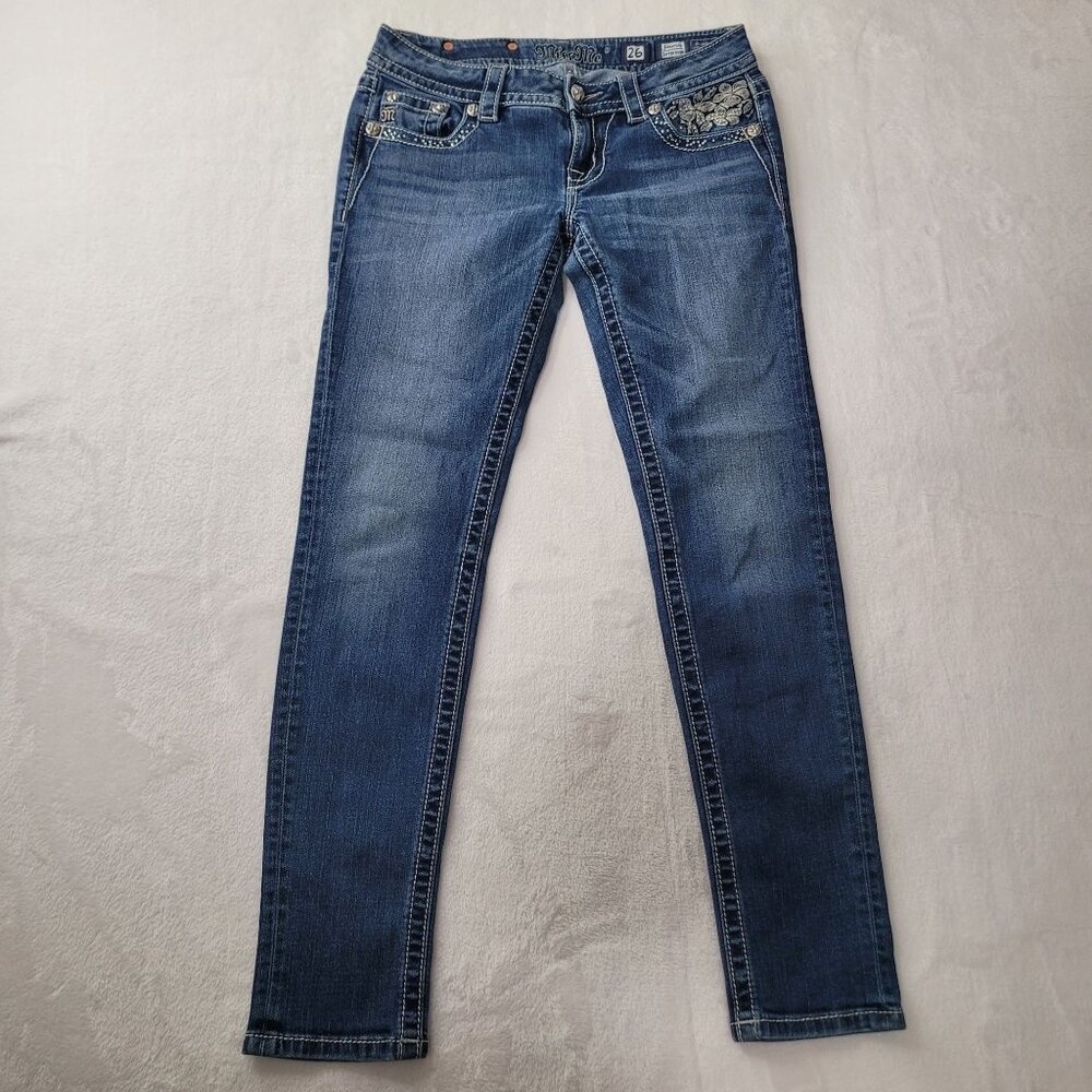 Miss Me Embellished Women's Signature Cuffed Skinny Blue Jeans Size 26